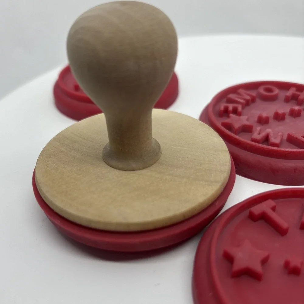 6 Wooden Rubber Silicone Stamp Cookie Press Circle Holiday‎ Home Made Christmas